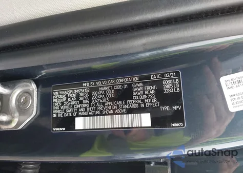 2021 Volvo Xc90 T6 Inscription 7 Passenger from USA, damaged, VIN YV4A22PL0M1754152